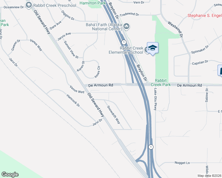 map of restaurants, bars, coffee shops, grocery stores, and more near 14035 Sunview Drive in Anchorage