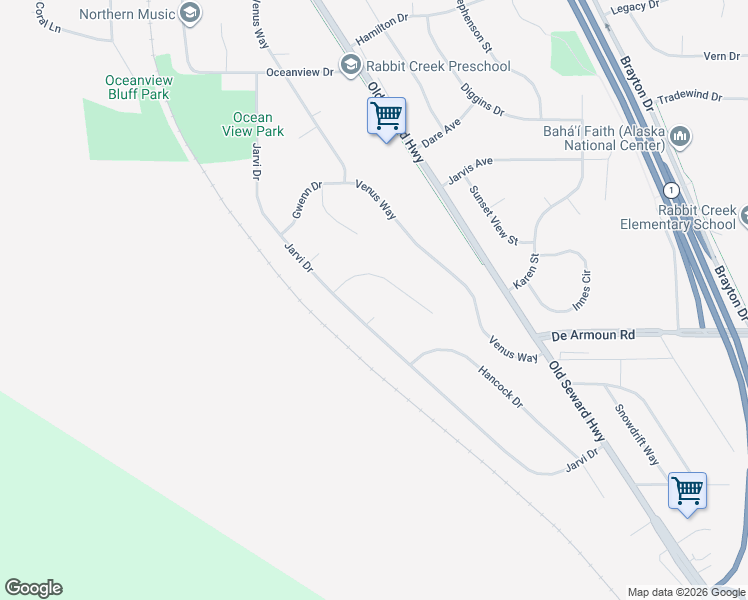 map of restaurants, bars, coffee shops, grocery stores, and more near 13931 Jarvi Drive in Anchorage