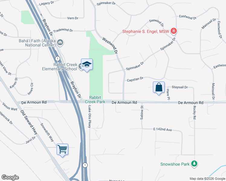 map of restaurants, bars, coffee shops, grocery stores, and more near 2870 Seafarer Loop in Anchorage