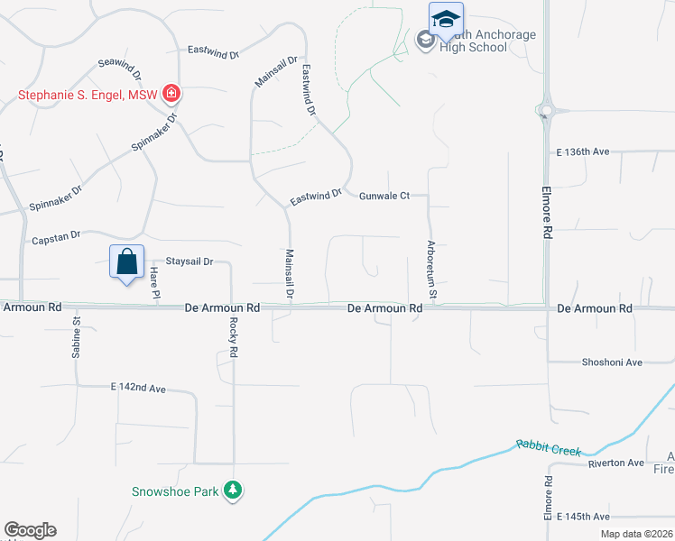 map of restaurants, bars, coffee shops, grocery stores, and more near 3616 Matthews Drive in Anchorage