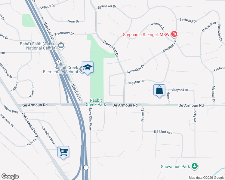 map of restaurants, bars, coffee shops, grocery stores, and more near 2870 Seafarer Loop in Anchorage