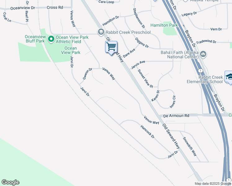 map of restaurants, bars, coffee shops, grocery stores, and more near 1671 George Bell Circle in Anchorage