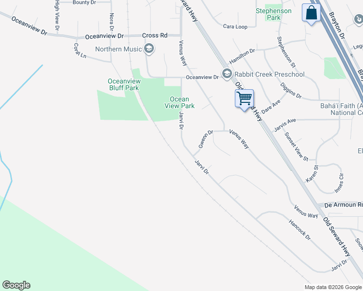 map of restaurants, bars, coffee shops, grocery stores, and more near 13650 Jarvi Drive in Anchorage