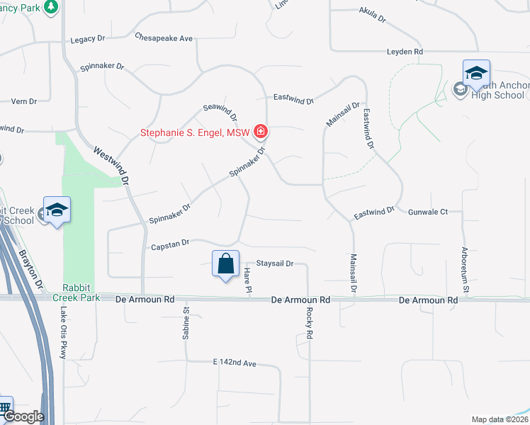map of restaurants, bars, coffee shops, grocery stores, and more near 3221 Capstan Court in Anchorage
