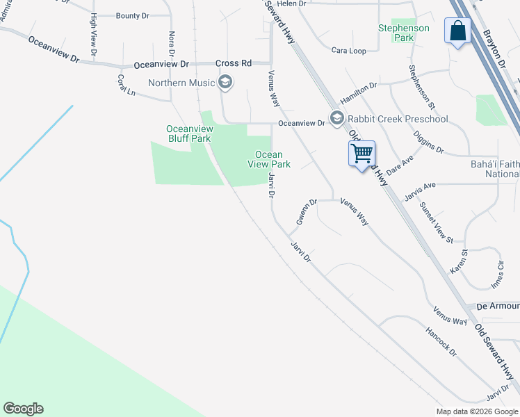 map of restaurants, bars, coffee shops, grocery stores, and more near 13640 Jarvi Drive in Anchorage