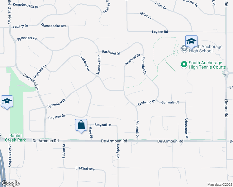 map of restaurants, bars, coffee shops, grocery stores, and more near 3350 Seawind Drive in Anchorage