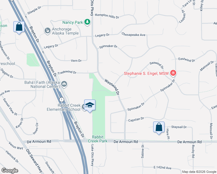 map of restaurants, bars, coffee shops, grocery stores, and more near 13570 Westwind Drive in Anchorage