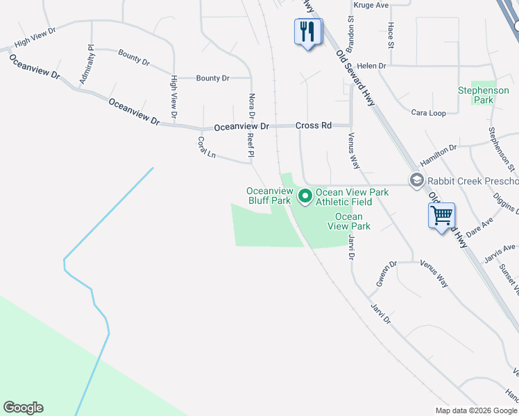 map of restaurants, bars, coffee shops, grocery stores, and more near 13350 Reef Place in Anchorage
