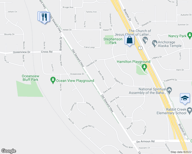 map of restaurants, bars, coffee shops, grocery stores, and more near 13411 Old Seward Highway in Anchorage