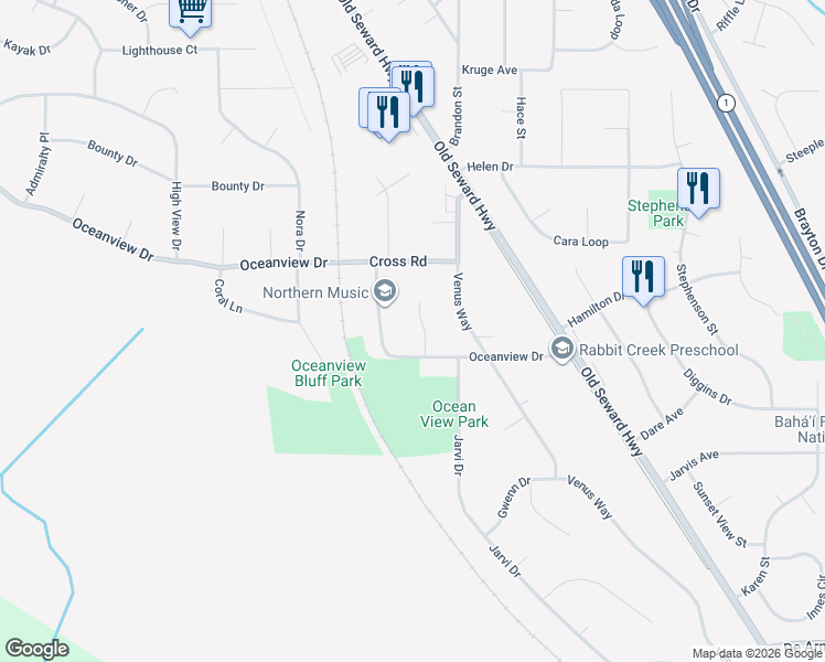 map of restaurants, bars, coffee shops, grocery stores, and more near 13340 Cove Circle in Anchorage