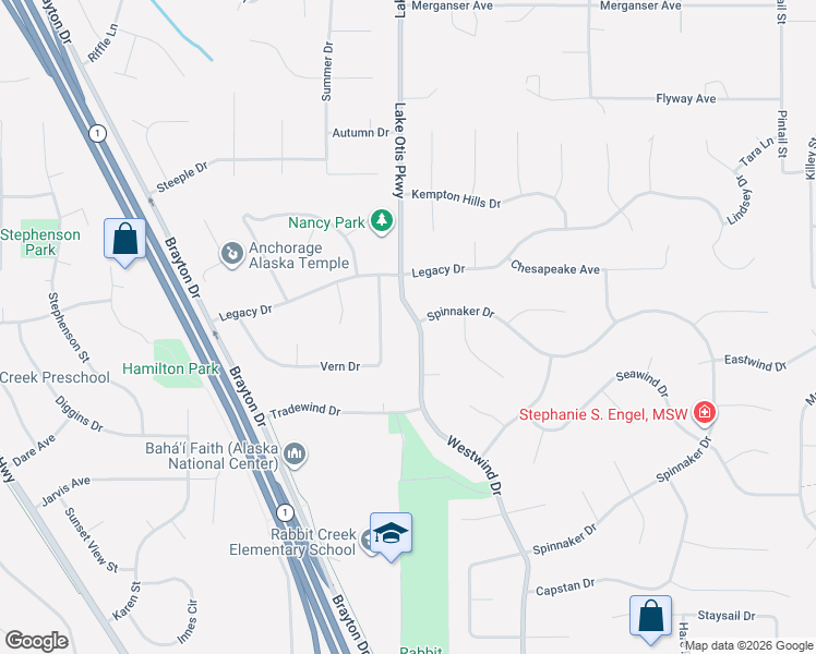 map of restaurants, bars, coffee shops, grocery stores, and more near 13211 Westwind Drive in Anchorage