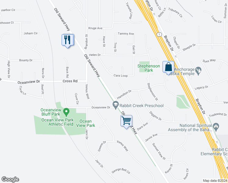 map of restaurants, bars, coffee shops, grocery stores, and more near 13211 Old Seward Highway in Anchorage