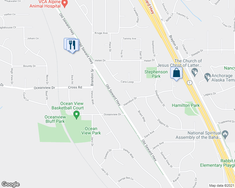 map of restaurants, bars, coffee shops, grocery stores, and more near 13211 Old Seward Highway in Anchorage
