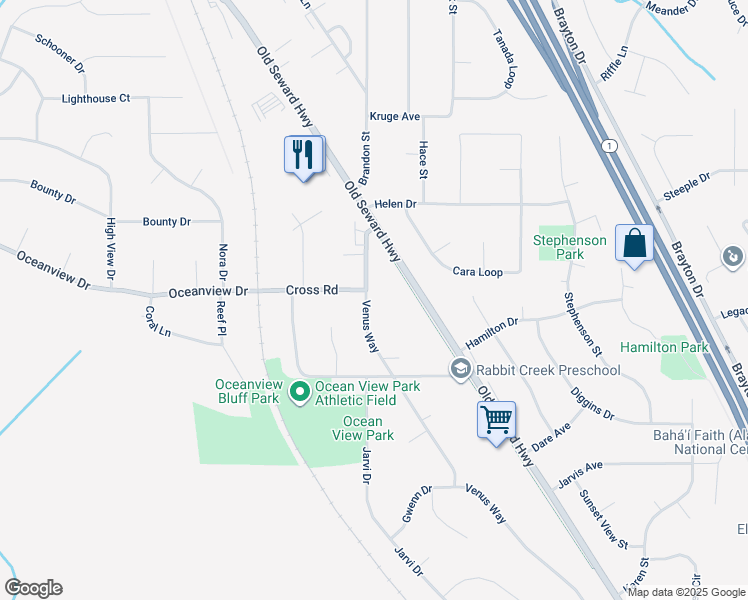 map of restaurants, bars, coffee shops, grocery stores, and more near 13201 Venus Way in Anchorage