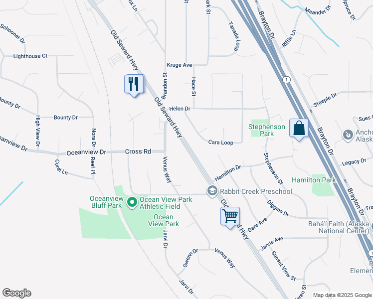 map of restaurants, bars, coffee shops, grocery stores, and more near 13210 Old Seward Highway in Anchorage