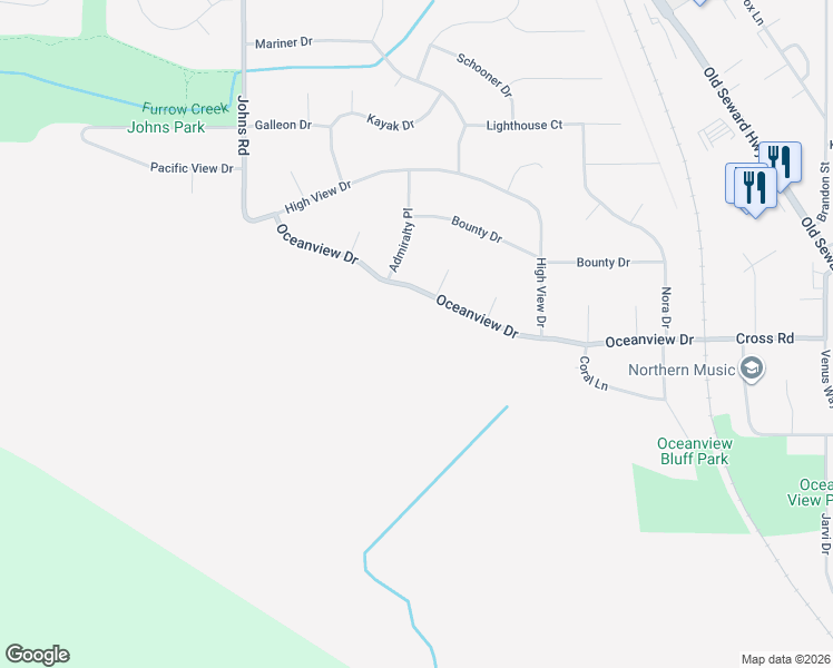 map of restaurants, bars, coffee shops, grocery stores, and more near 540 Oceanview Dr in Anchorage