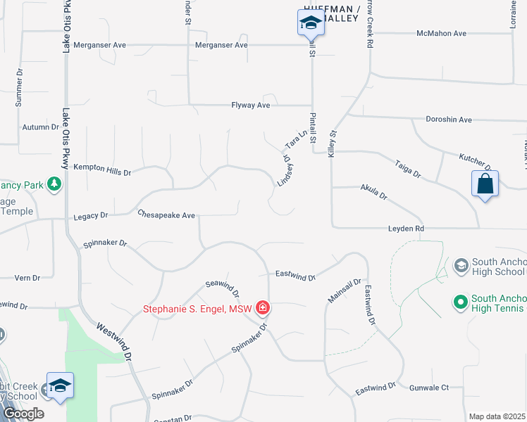 map of restaurants, bars, coffee shops, grocery stores, and more near 3230 Legacy Drive in Anchorage