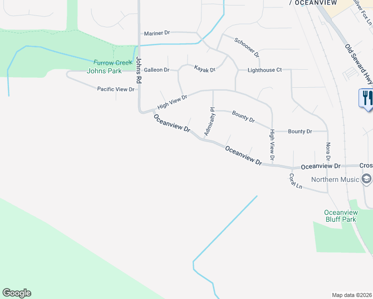 map of restaurants, bars, coffee shops, grocery stores, and more near 420 Oceanview Drive in Anchorage