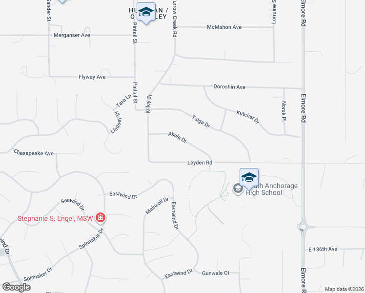 map of restaurants, bars, coffee shops, grocery stores, and more near 3553 Akula Drive in Anchorage