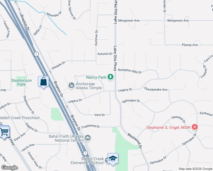 map of restaurants, bars, coffee shops, grocery stores, and more near 2420 Nancy Circle in Anchorage