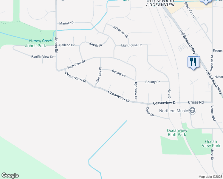 map of restaurants, bars, coffee shops, grocery stores, and more near 609 Oceanview Drive in Anchorage