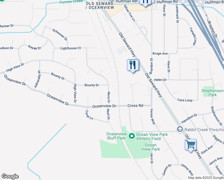 map of restaurants, bars, coffee shops, grocery stores, and more near 13121 Nora Drive in Anchorage