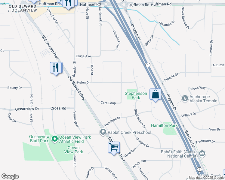 map of restaurants, bars, coffee shops, grocery stores, and more near 13101 Scottie Court in Anchorage