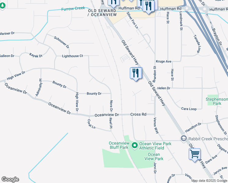 map of restaurants, bars, coffee shops, grocery stores, and more near 13121 Nora Drive in Anchorage