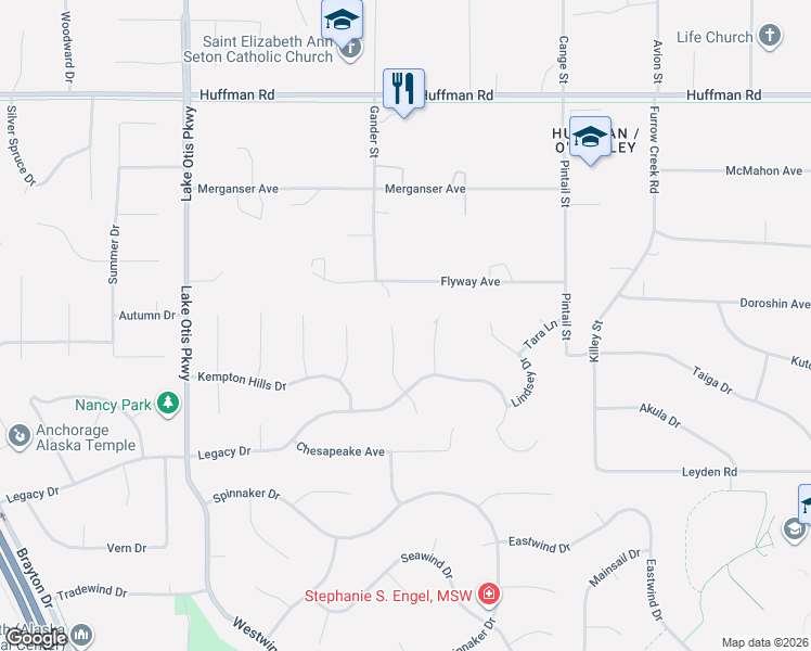 map of restaurants, bars, coffee shops, grocery stores, and more near 12830 Mission Circle in Anchorage
