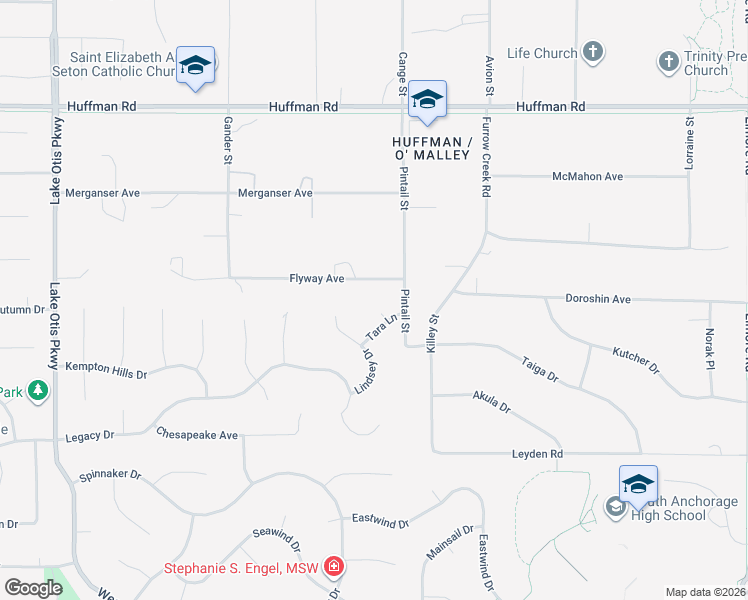 map of restaurants, bars, coffee shops, grocery stores, and more near 12917 Tara Lane in Anchorage
