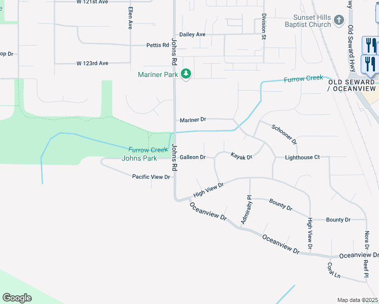 map of restaurants, bars, coffee shops, grocery stores, and more near 231 Galleon Drive in Anchorage