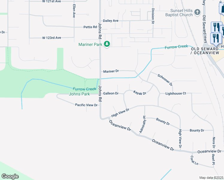 map of restaurants, bars, coffee shops, grocery stores, and more near 231 Galleon Drive in Anchorage