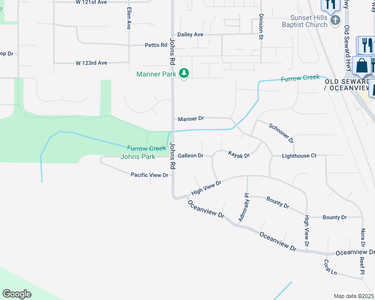map of restaurants, bars, coffee shops, grocery stores, and more near 231 Galleon Drive in Anchorage