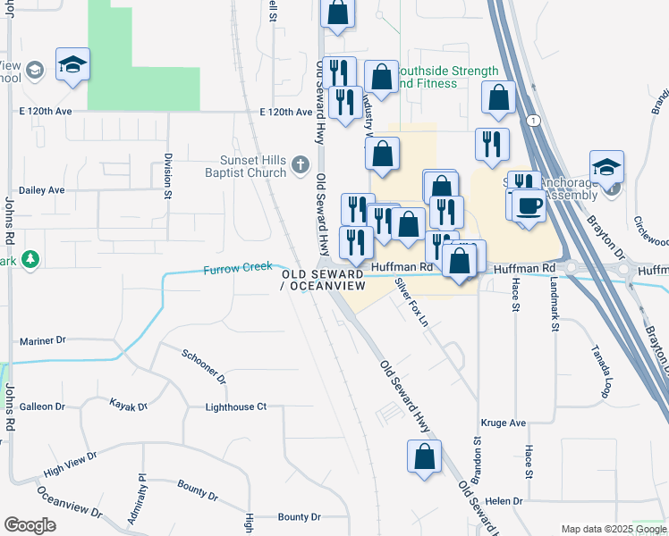 map of restaurants, bars, coffee shops, grocery stores, and more near in Anchorage