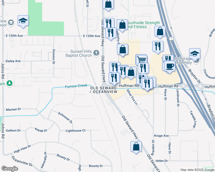 map of restaurants, bars, coffee shops, grocery stores, and more near in Anchorage