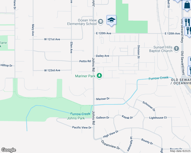 map of restaurants, bars, coffee shops, grocery stores, and more near 12301 Huffman Road in Anchorage