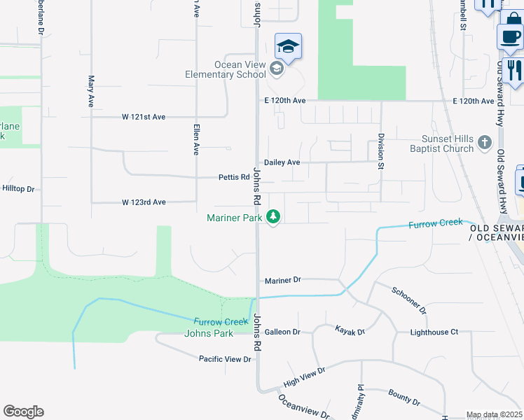 map of restaurants, bars, coffee shops, grocery stores, and more near 12301 Huffman Road in Anchorage