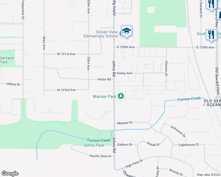 map of restaurants, bars, coffee shops, grocery stores, and more near 111 Shelly Marie Circle in Anchorage