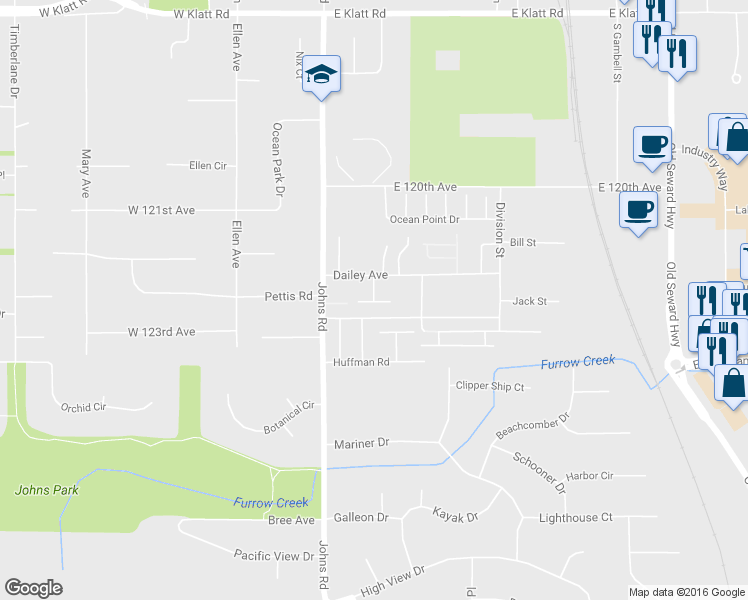 map of restaurants, bars, coffee shops, grocery stores, and more near 232 Dailey Avenue in Anchorage