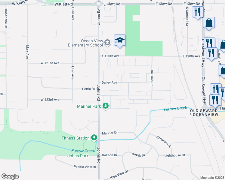 map of restaurants, bars, coffee shops, grocery stores, and more near 232 Dailey Avenue in Anchorage