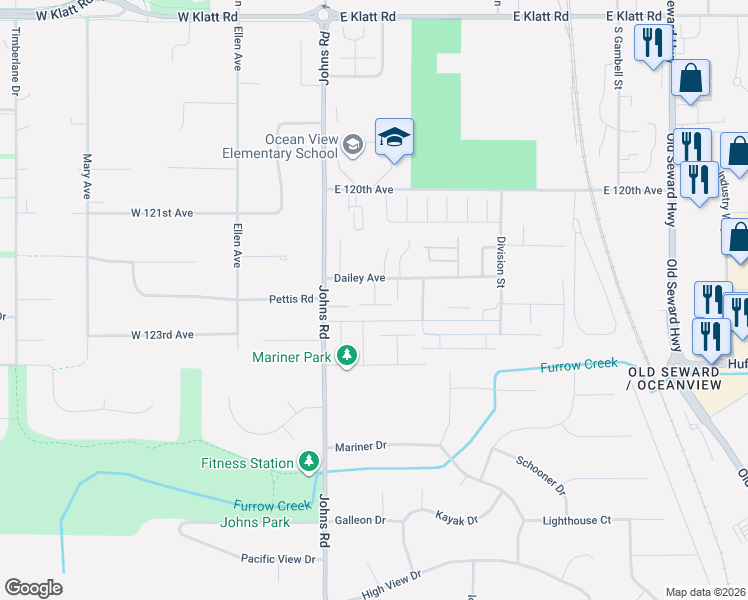 map of restaurants, bars, coffee shops, grocery stores, and more near 232 Dailey Avenue in Anchorage