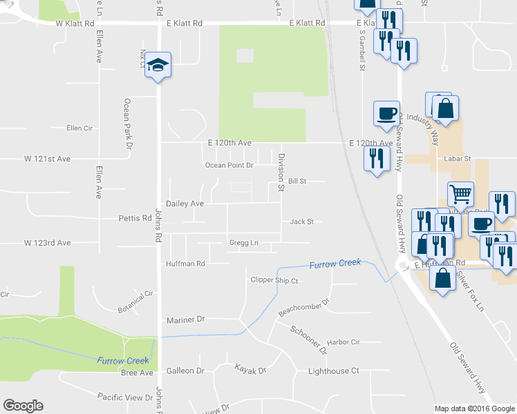 map of restaurants, bars, coffee shops, grocery stores, and more near 470 Dailey Avenue in Anchorage