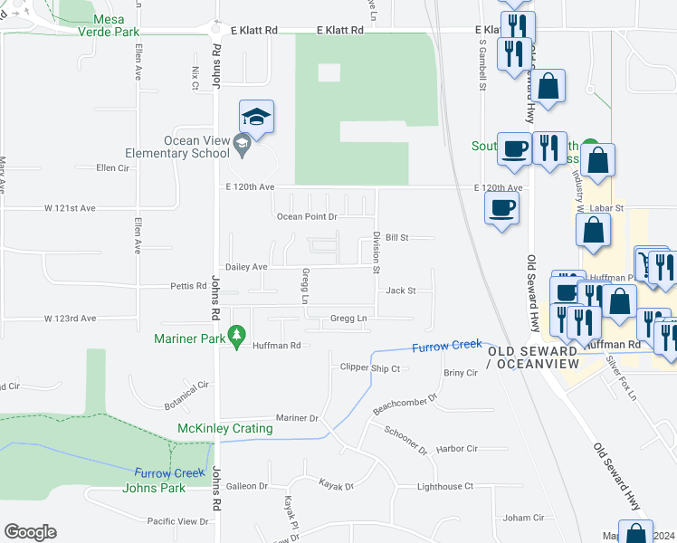 map of restaurants, bars, coffee shops, grocery stores, and more near 470 Dailey Avenue in Anchorage