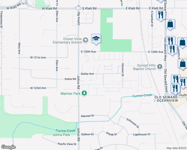 map of restaurants, bars, coffee shops, grocery stores, and more near 312 Dailey Avenue in Anchorage
