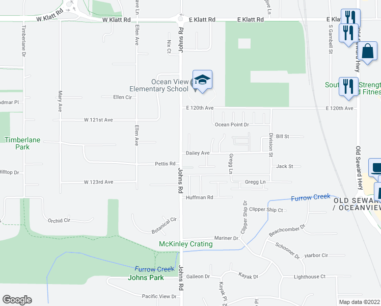 map of restaurants, bars, coffee shops, grocery stores, and more near Dailey Avenue in Anchorage
