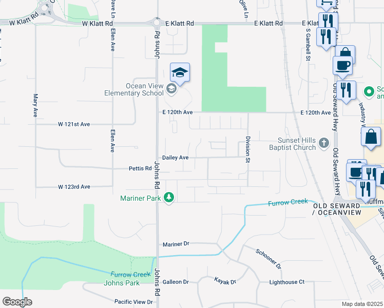 map of restaurants, bars, coffee shops, grocery stores, and more near 312 Dailey Avenue in Anchorage