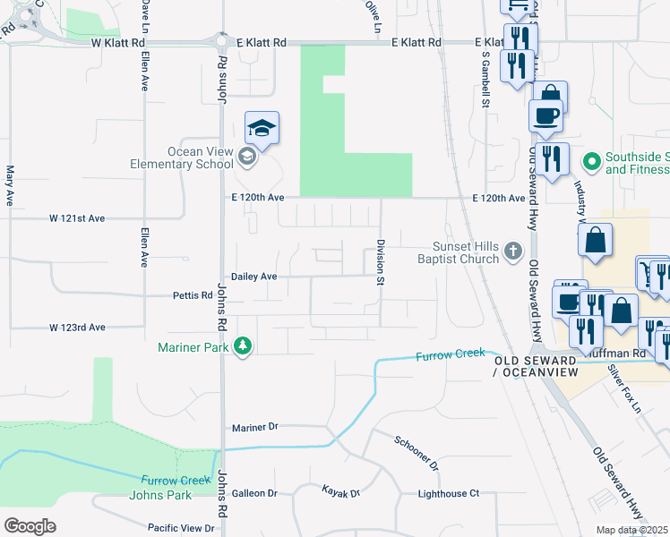 map of restaurants, bars, coffee shops, grocery stores, and more near 400 Dailey Avenue in Anchorage