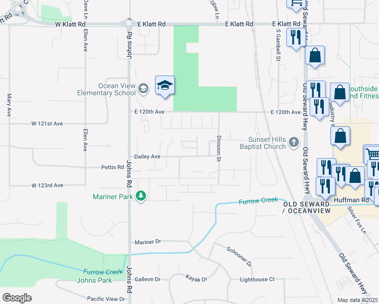map of restaurants, bars, coffee shops, grocery stores, and more near 400 Dailey Avenue in Anchorage