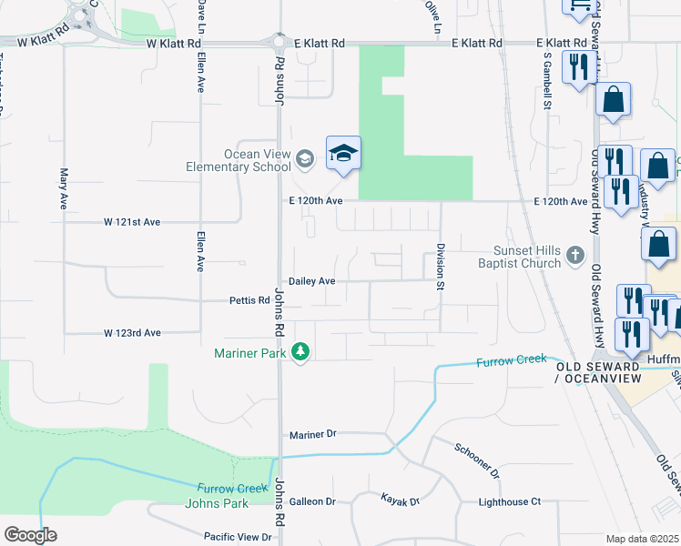 map of restaurants, bars, coffee shops, grocery stores, and more near 312 Dailey Avenue in Anchorage