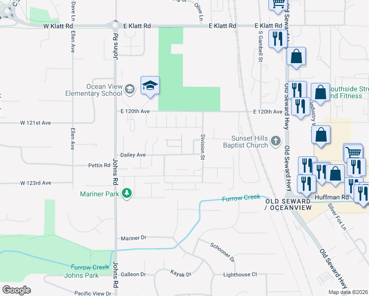 map of restaurants, bars, coffee shops, grocery stores, and more near 489 Dailey Avenue in Anchorage